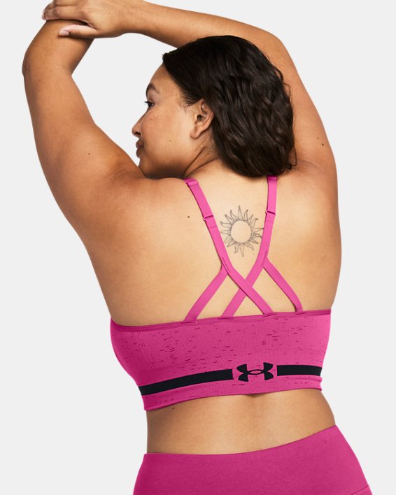 Damen UA Seamless Low Long Heather Sport-BH, Pink, pdpMainDesktop image number 5